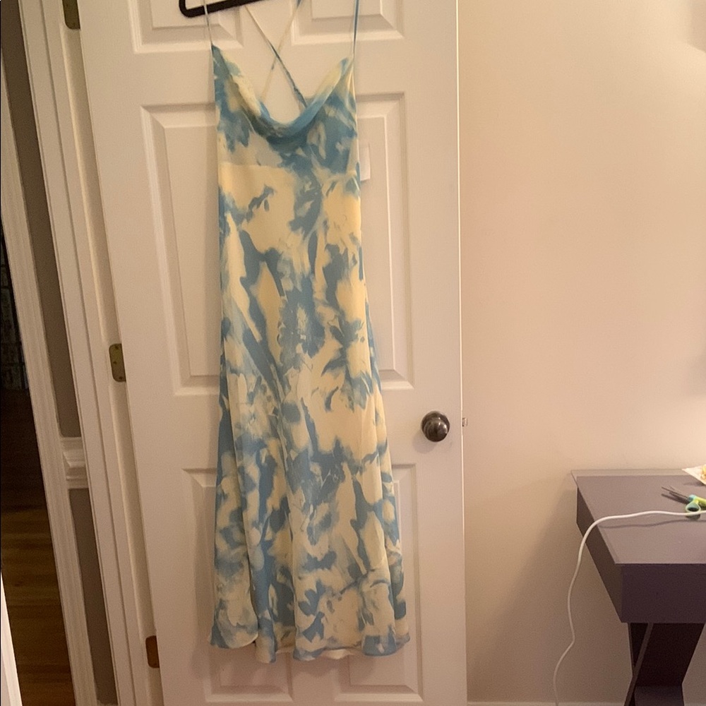 Topshop Aqua and Creamy Yellow Spaghetti Strap Maxi Dress